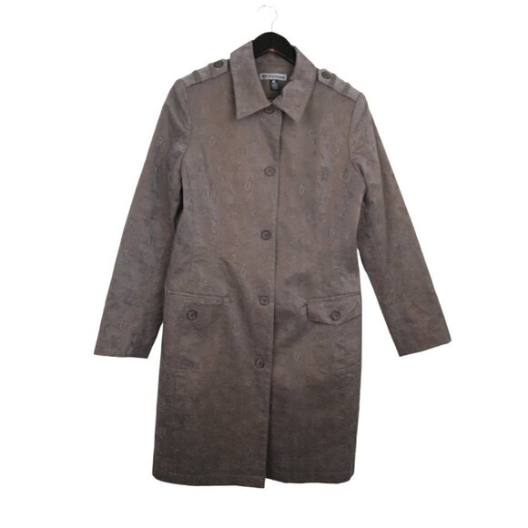 VINTAGE Optionelle Floral Embroidered Brown Long Button Down Trench Coat - Picture 1 of 8